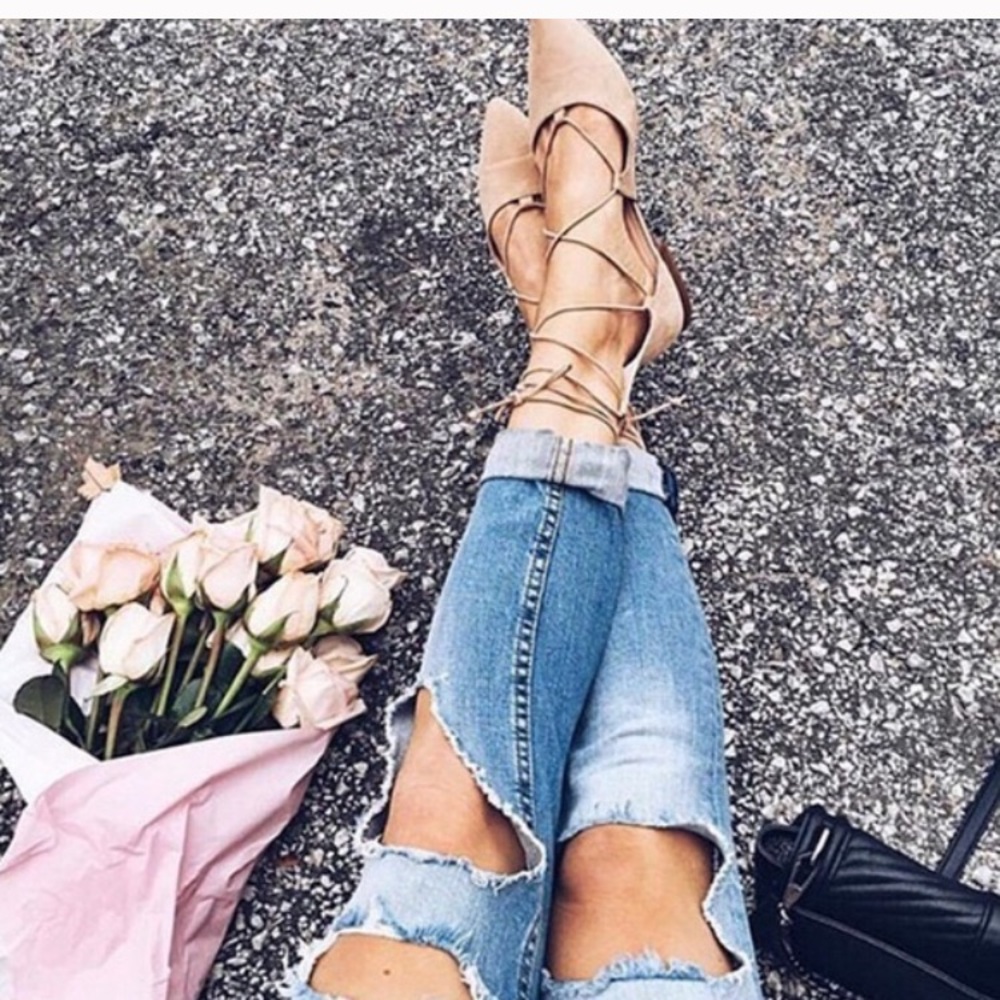 Taupe Faux Suede Lace Up Flats